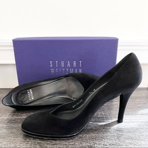 Stuart Weitzman Alto Black Suede & Leather Stilettos